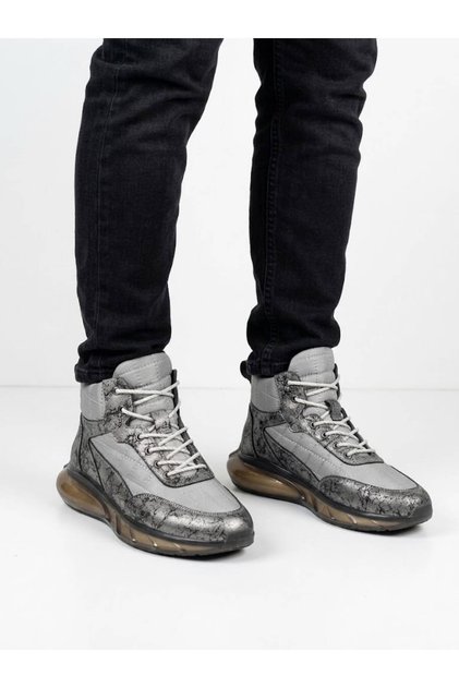Men's Gray Genuine Leather Orthopedic Non-Slip Sole Casual Boots