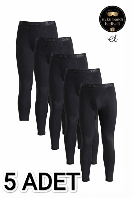 5-Pack Black Men's Thermal Tights / Winter Underwear - Special Production Sleep Band with Gift