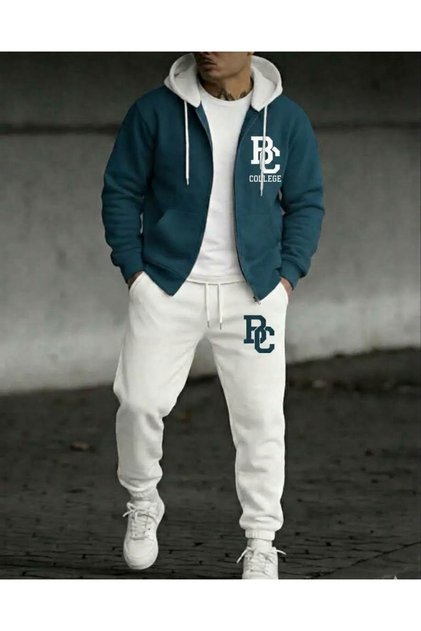 Bc College Men's Tracksuit Set Hooded Zipper Double Color Premium Sport Combination and Casual Wear 3 Ip Thick Fabric