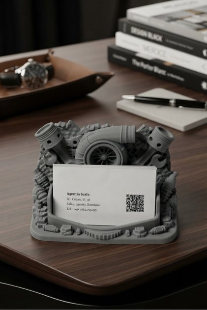 Special Design Desktop Business Card Holder with Turbo Engine Block for Mechanics, Auto Repairers, and Engineers