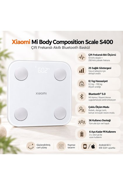 Mi Body Composition Scale S400 Yeni Nesil Çift Frekanslı Akıllı Bluetooth Baskül