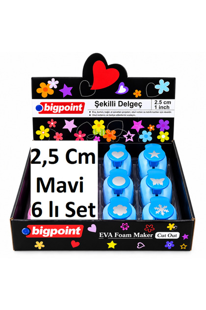 Şekilli Delgeç Şekilgeç 2,5 Cm Kalp-Yıldız-Yuvarlak-Kelebek-Çiçek-Kar Tanesi 6'Lı Set