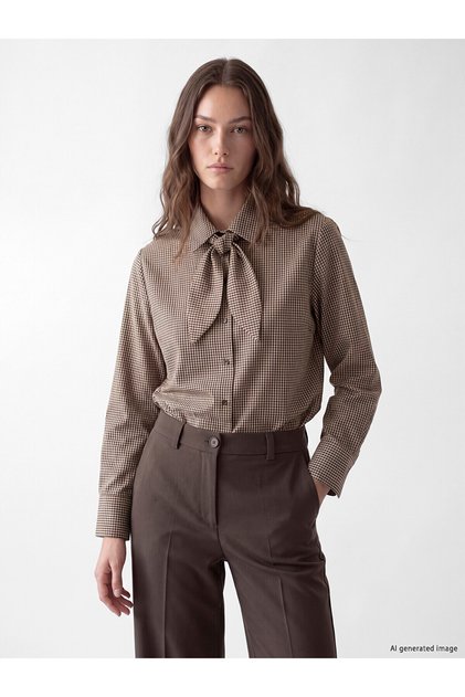 Two Mt Shop Quality Lcw Modest Beige Plaid Women's Shirt Tunic