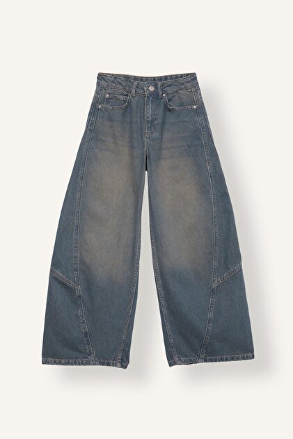 Loose Fit Stitched Detail Washed Jean Trousers for Girls I8868A826Wn