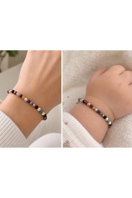 4mm karışık doğaltaş anne bebek kombin bileklik