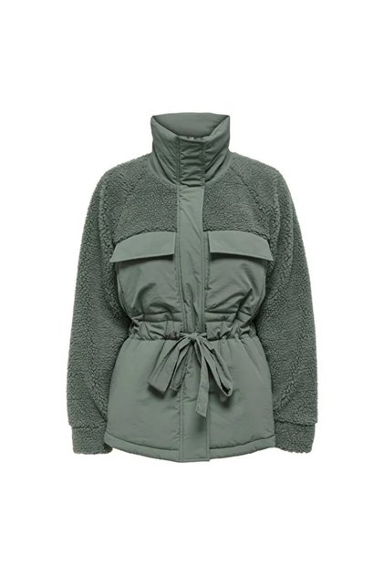 Women's Plush Coat with Stand Collar, Zipper, Waist Tie, Pockets and Teddy Detail, Winter Jacket