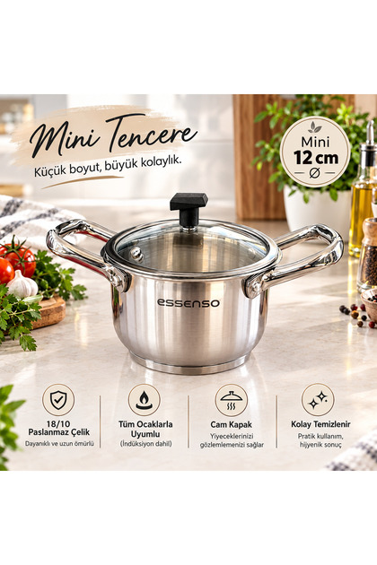 Essenso Mini Derin Çelik Tencere 12 Cm