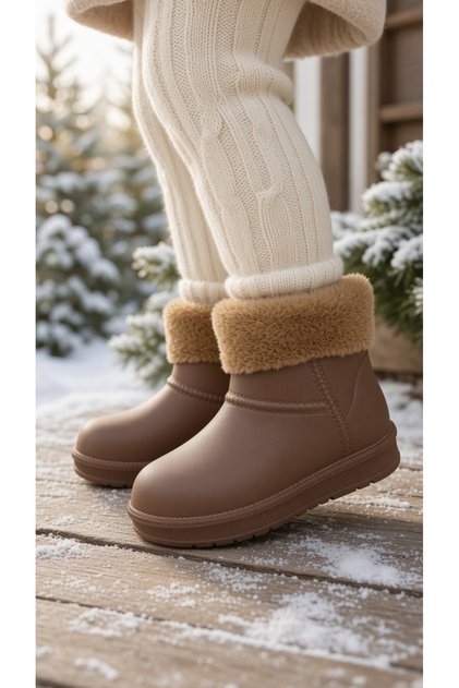 Children's Winter Snow Boots Eva Waterproof Furry Warm Boots Brown