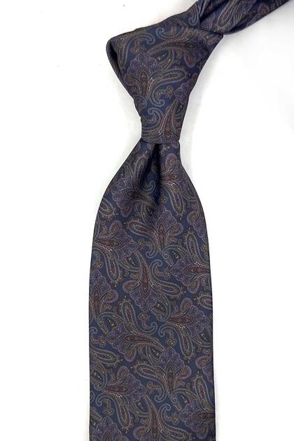 Navy Blue Shawl Patterned Classic Tie with Handkerchief Kk14056