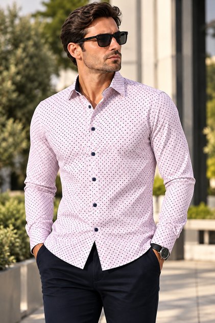 Slimfit Long Sleeve Snap Fastener Lycra Men's Shirt