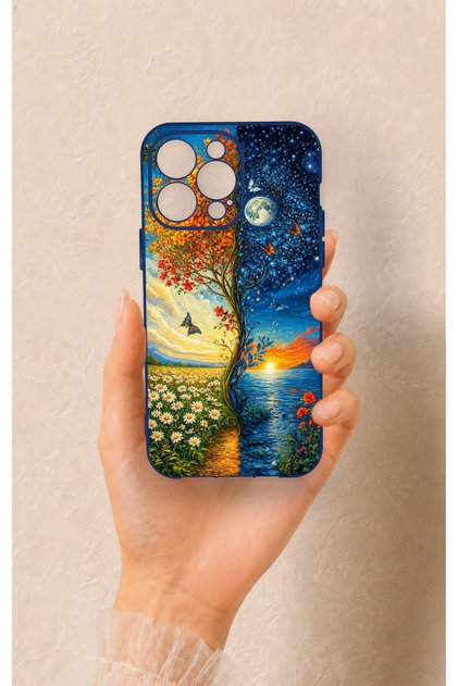 iPhone 14 Pro Max Compatible Sky and Earth Pattern Silicone Case