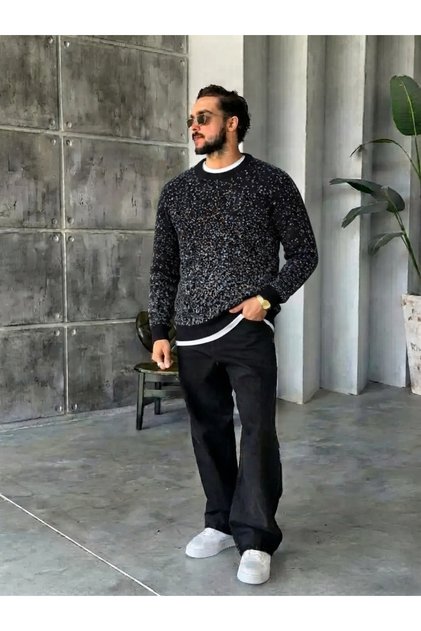 Transitional Pattern Crew Neck Knitwear