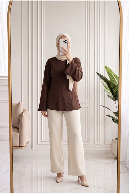 Parya Asymmetrical Tunic with Front Stitching Detail-Ss13212 Brown