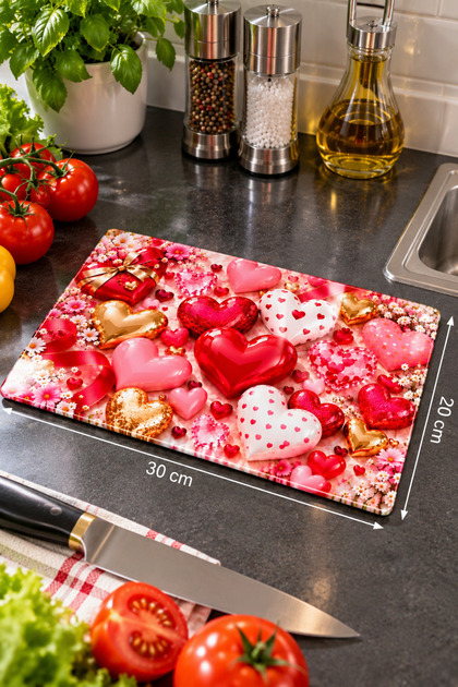 Glass Cutting Board Decorative 3D Heart Themed - Glass Cutting Board | 20cm X 30cm