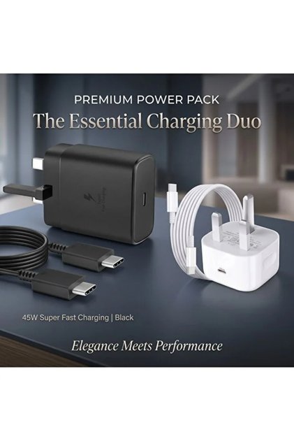 Double Speed Kit: Complete 2-Pack Fast Charger Set (45W & 20W) with Heavy-Duty Cables