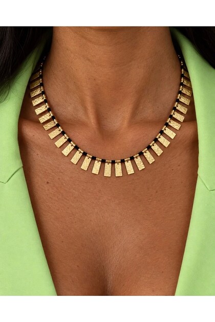 Black Rope Plate Necklace