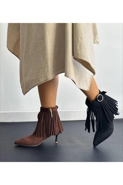 Women's Suede Tasseled Model Botie