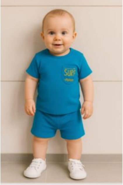 Baby Boy Dar Kalip Ribbed Fabric Pocket Surf Lettered Shorts Set -25143 M-