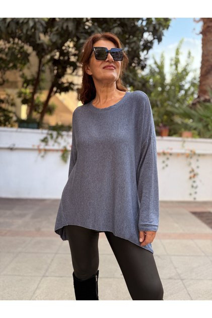 Italian Asymmetrical Knitwear Tunic Blue