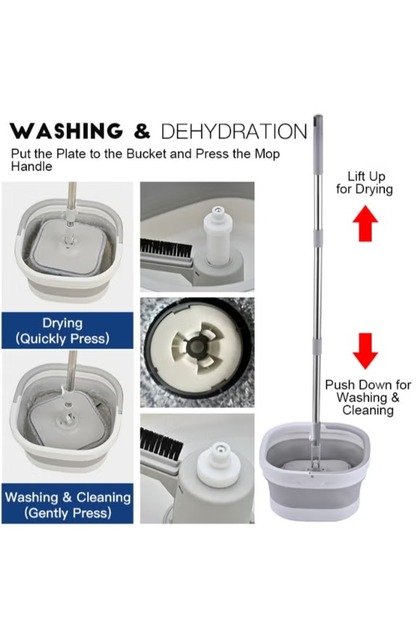 360° Flat Spin Mop with Bucket – Durable Design, Adjustable Handle, Microfiber Pad-6.5L