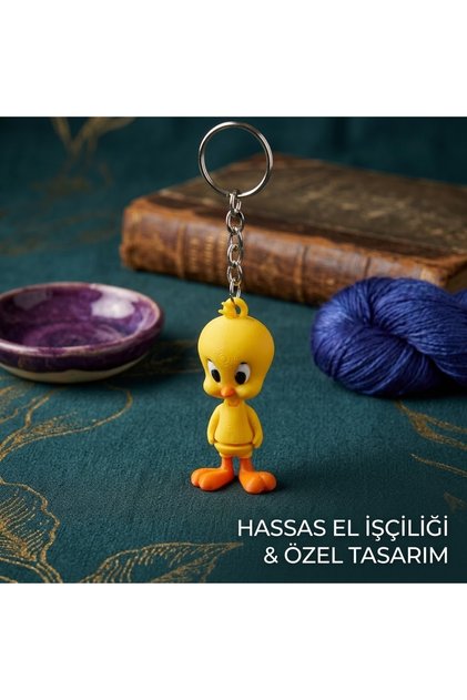 3D Printed Cute Yellow Chick Figure Keychain – Filament Bag and Key Accessory