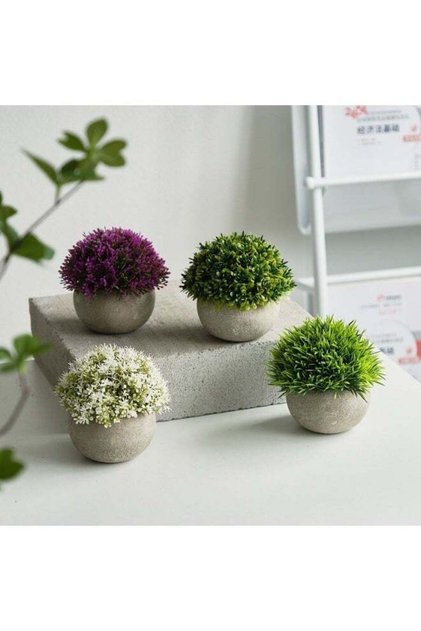 Mini Plastic Artificial Plants Grass in Pot/Small Artificial Faux Greenery/Mini Plants Topiary Shru