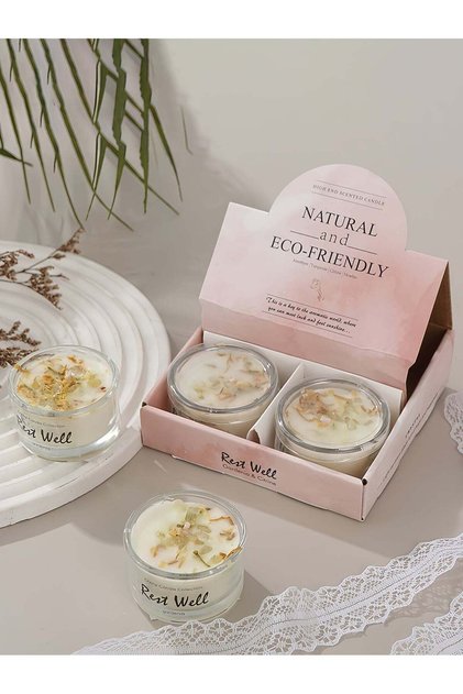 Premium Handmade Soy Wax Rose Scented Candles Gift Set - 4 Pack Glass Jar with Crystals and Dried F