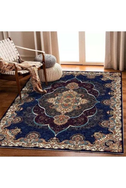 Persian Print Area Rug, Non-Slip Stain Resistant Carpet for Living Room Bedroom, Easy Clean Luxury