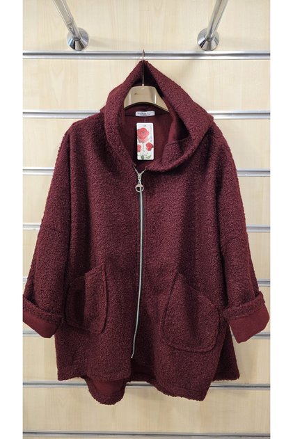 Italian Boucle Jacket with Hood, Plain Pattern