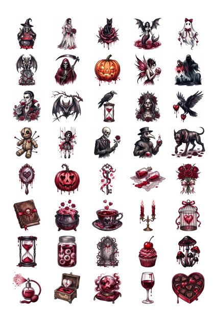 Halloween Gothic Romantic Watercolor Sticker Set 40 Pcs Agenda Scrapbook Journal Planner
