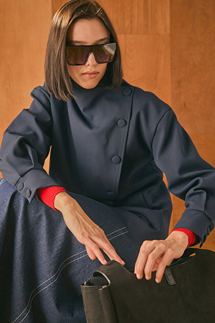 Degaje Collar Pocket Jacket Navy Blue