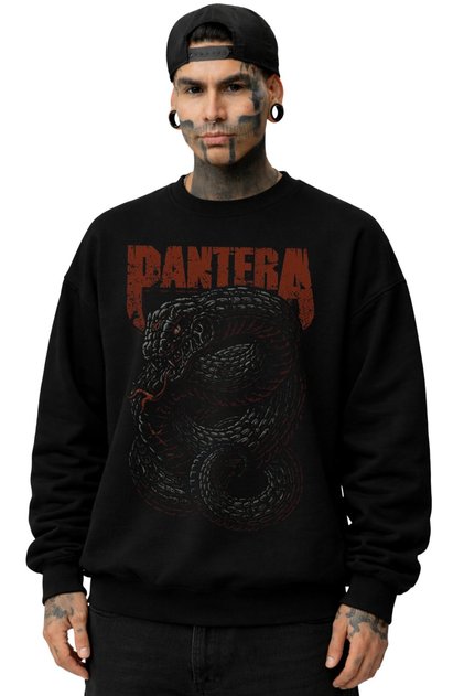 Unisex Oversize Pantera Snake Printed Hoodless Crew Neck Rock Band Themed Sweatshirt