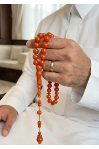 مسباح فاتوران مشمشي فاخر - خرز كروي بتمليكة خرز من نفس الخامة | أناقة تقليدية - فاتوران - 45 - 12 مل