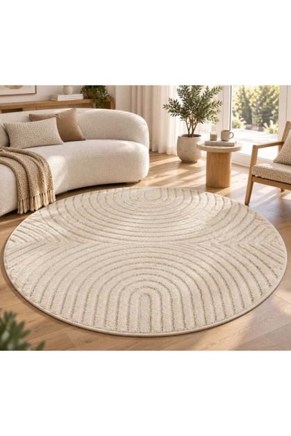 Covor rotund Art V2, D80 cm, Crem, 100% Polipropilenă, Fir cu înălțimea de 8 mm, 1900 g/mp, OEKO-TEX Standard 100
