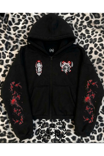 Zip-Up Harajuka Trend Printed Zippered Sweatshirt Vintage Hoodie