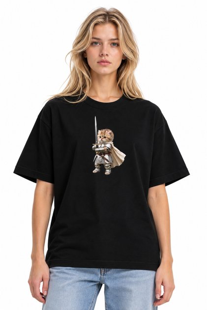 Unisex Women's Men's Warrior Cat X Tt Front Printed Oversized Thick Fabric Relaxed Fit T-Shirt