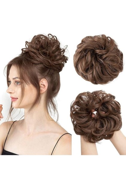 1 PCS Messy Hair Bun Extensions Black Brown Wavy Curly Synthetic Ponytail Hairpiece Thick Updo Large