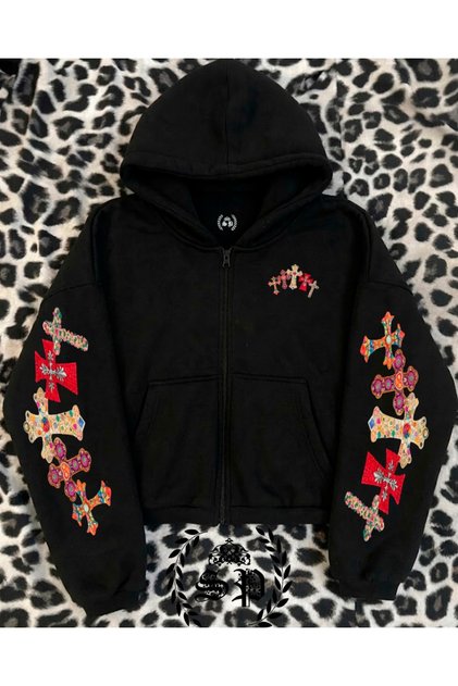 Zip-Up Harajuka Trend Printed Zippered Sweatshirt Vintage Hoodie