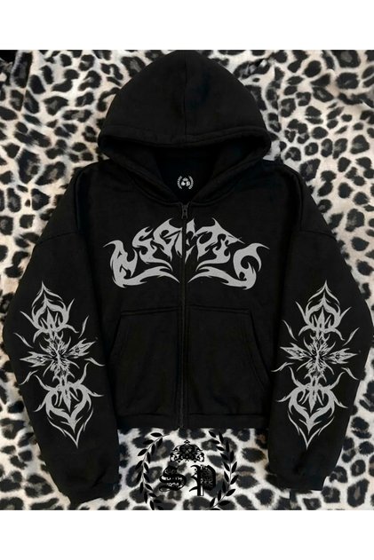 Zip-Up Harajuka Trend Printed Zippered Sweatshirt Vintage Hoodie