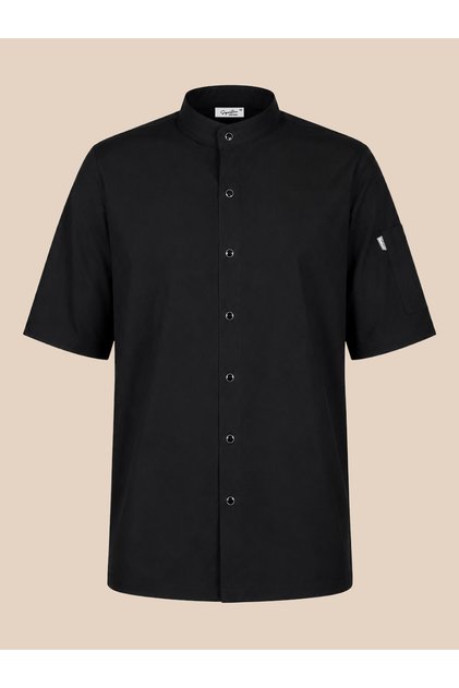 Oversize Women's Short Sleeve Chef Jacket - Single Row Metal Snap Buttons, Stand Collar Chef Jacket - White / Black - with Name Embroidery Gift