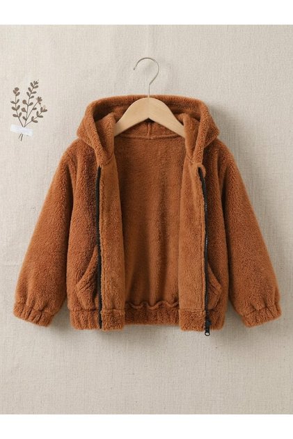 Erkek çocuk peluş ceket kapşonlu