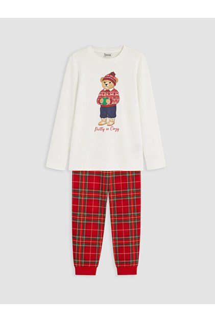 I Cute Teddy Bear Printed Girls' Pajama Set from Freezen Store