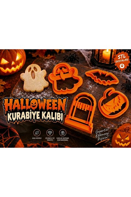 Set of 4 Halloween Cookie Molds 4 Patterns 4 Cutters