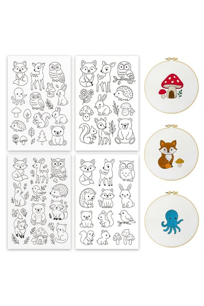 4 Sheets 4 Sheets A4 Size Water-Soluble Embroidery Transfer Paper - Easy-to-Use Pre-Printed Animal &