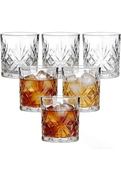 Set of 6 Clear Glass Tumblers with Mount Fuji Design, 300 ml (C-tw)