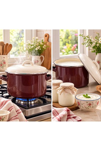 Brown Speckled Enamel Deep Stockpot 5.75-Quart Milk Yogurt Soup Pot