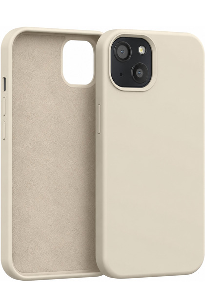 iPhone 13 / 14 Kılıf İçi Kadife Ekran ve Kamera Yükseltili Lansman Silikon Kapak Ekru
