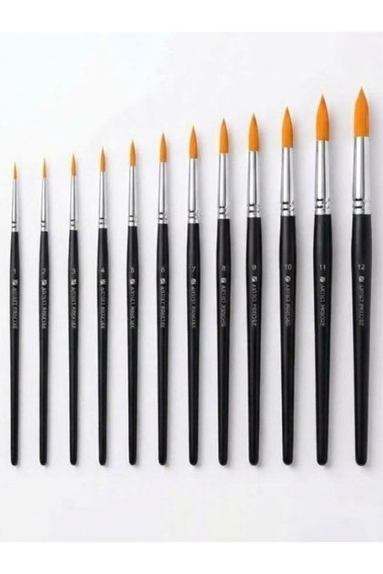 12-Piece Brush Set - Fine Long Tip Brush - Watercolor Acrylic Paint Oil Paint Gouache Paint Finger Painting Effect Painting - No:1 to No:12