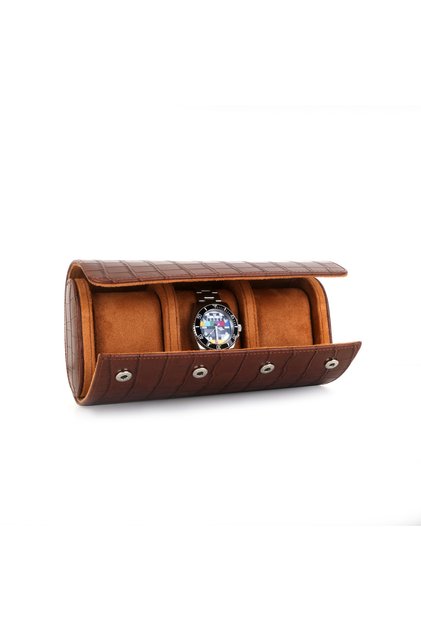 Premium 3-Slot Crocodile Leather Watch Box Wristwatch Storage and Carrying Case Padded