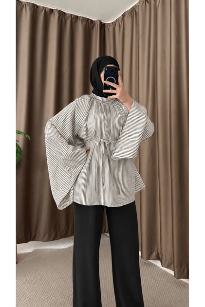 Spanish Sleeve Thin Striped Oversize Tunic Hpm - Black & White